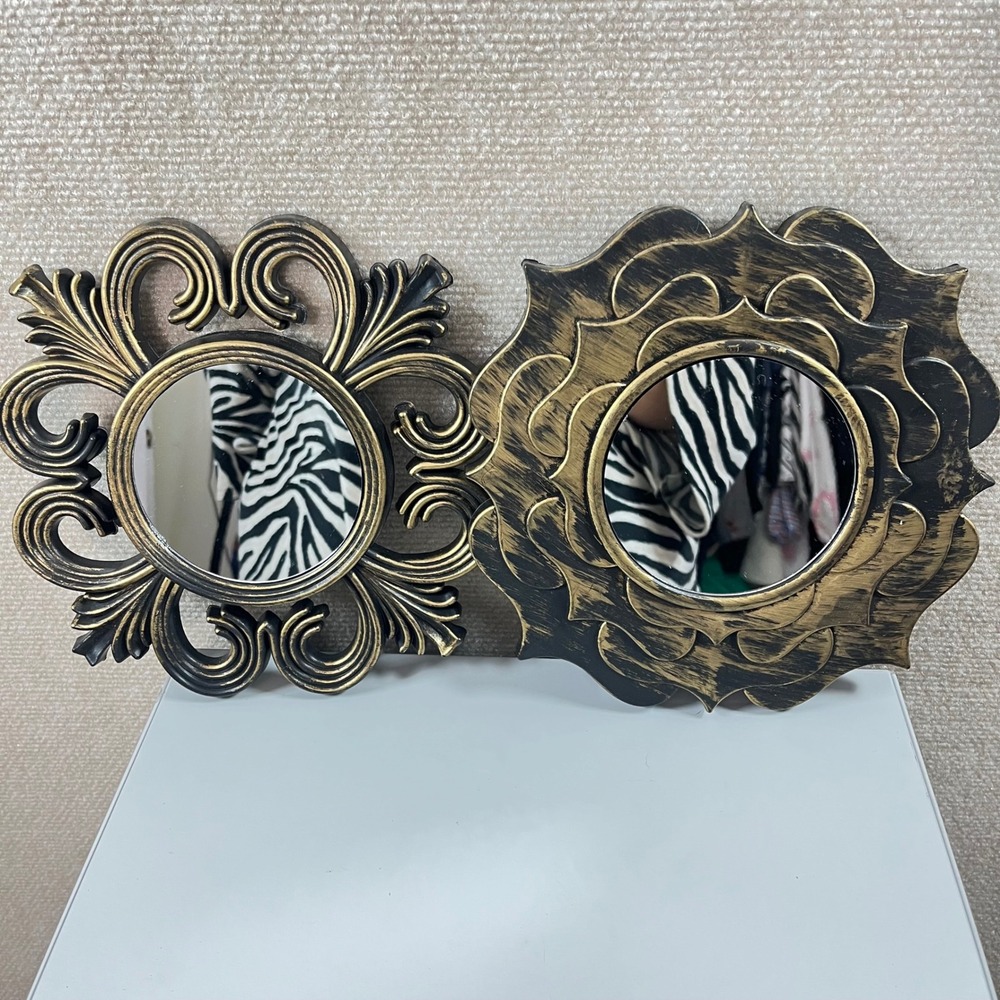 Set of 2 Baroque/ Rococo Style Round Accent Mirror‎ 9"